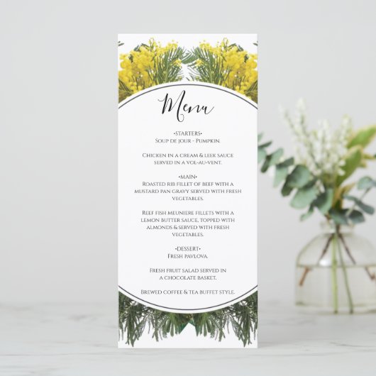 Rustic Wattle Acacia Wedding Menu (Staand voorkant)