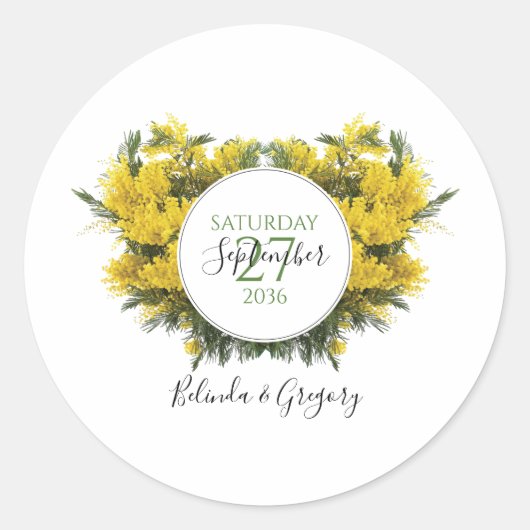 Rustic Wattle Acacia Wedding Ronde Sticker (Voorkant)