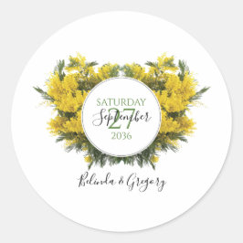 Rustic Wattle Acacia Wedding Ronde Sticker