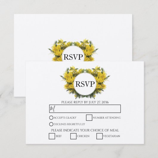 Rustic Wattle Acacia Wedding RSVP Kaarten (Voorkant / Achterkant)
