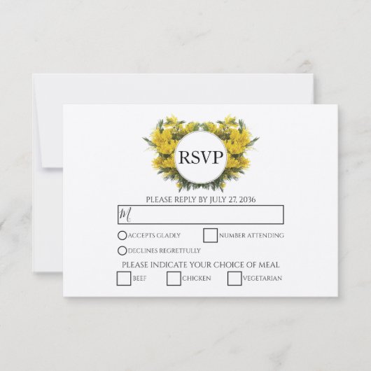 Rustic Wattle Acacia Wedding RSVP Kaarten Kaartje (Voorkant)