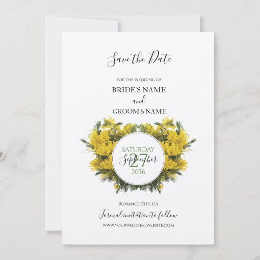 Rustic Wattle Acacia Wedding Save the Date (Voorkant)