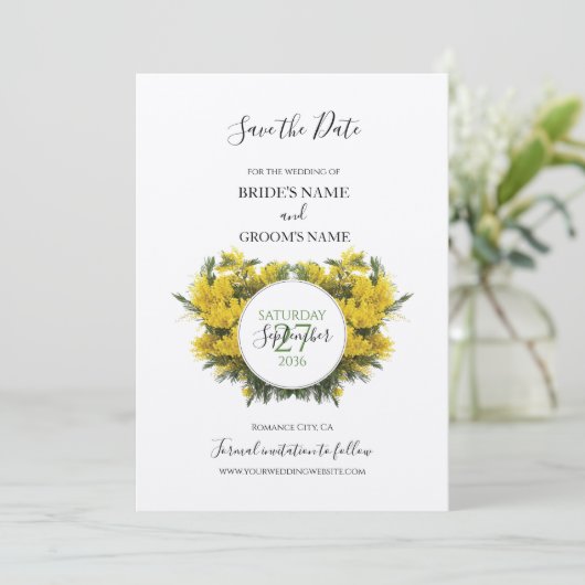 Rustic Wattle Acacia Wedding Save the Date (Staand voorkant)