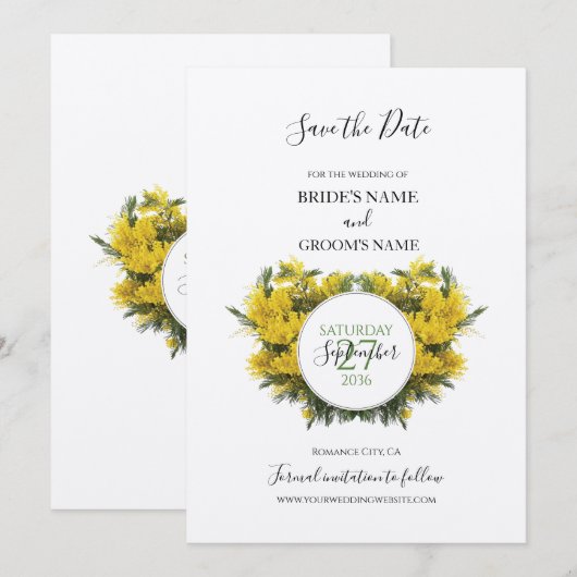 Rustic Wattle Acacia Wedding Save the Date (Voorkant / Achterkant)