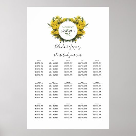 Rustic Wattle Acacia Wedding Seating Chart Poster (Voorkant)