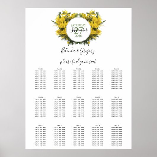 Rustic Wattle Acacia Wedding Seating Chart Poster (Voorkant)