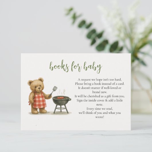 Rustic We Can Bearly BBQ Baby Shower Book Request Informatiekaartje (Staand voorkant)