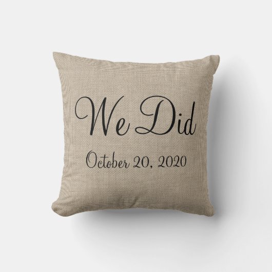 Rustic "We deden" Weddendate Pillow Kussen (Voorkant)