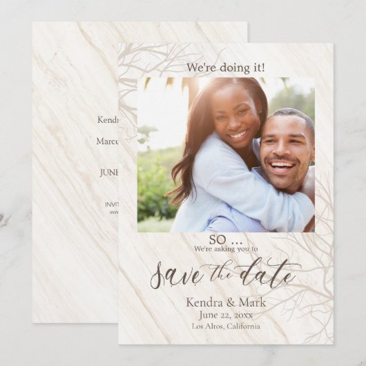 Rustic We doen het Foto Save the Date Kaart (Voorkant / Achterkant)