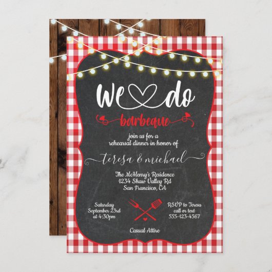 Rustic We doen uitnodigingen voor Verloving Barbec (Voorkant / Achterkant)