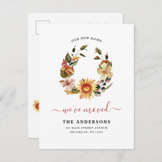 Rustic We hebben Chic Autumn Herfst Wreath Moving Aankondigingskaart (Voorkant / Achterkant)