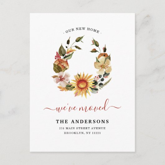 Rustic We hebben Chic Autumn Herfst Wreath Moving Aankondigingskaart (Voorkant)