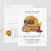 Rustic We hebben Floral Pumpkins Holiday Moving Aankondigingskaart (Voorkant / Achterkant)