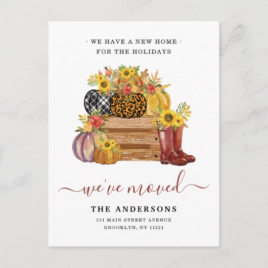 Rustic We hebben Floral Pumpkins Holiday Moving Aankondigingskaart (Voorkant)