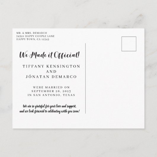 Rustic We hebben het officieel aangekondigd Briefkaart (Achterkant)