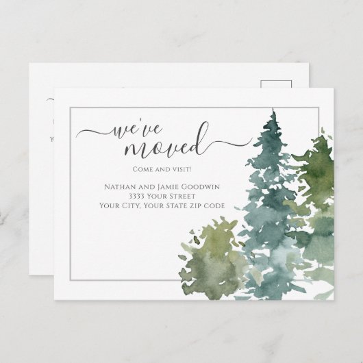 Rustic We hebben nieuwe Home Script Pine Tree verp Briefkaart (Voorkant / Achterkant)