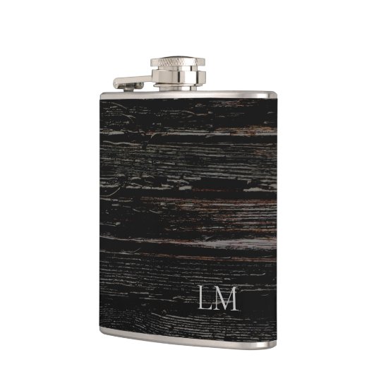 Rustic Weathered Black Wood Wedding Monogram Heupfles (Links)