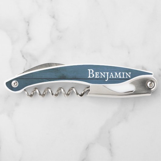 Rustic Weathered Blue Wood - Aangepast Kurkentrekker (Achterkant)