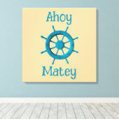 Rustic Weathered Boat Steering Wheel Photo Image Canvas Afdruk (Insitu (Houten vloer))