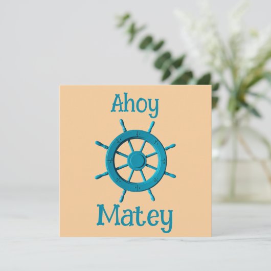 Rustic Weathered Boat Steering Wheel Photo Image Kaart (Staand voorkant)