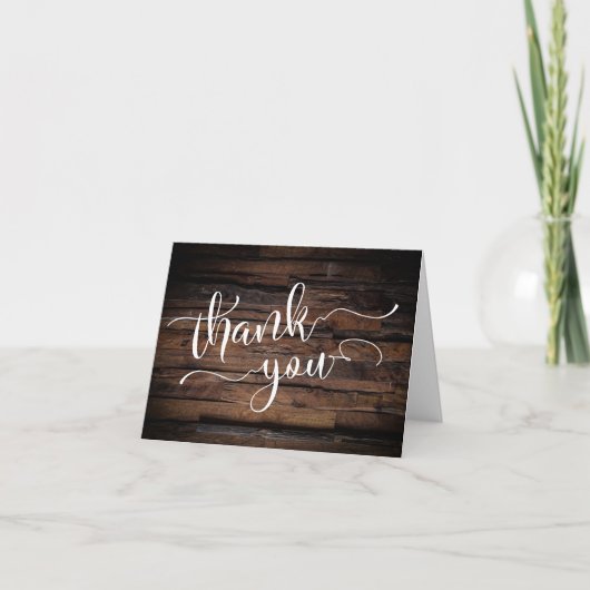 Rustic Weathered Brown Wood Typography Wedding Bedankkaart (Voorkant)