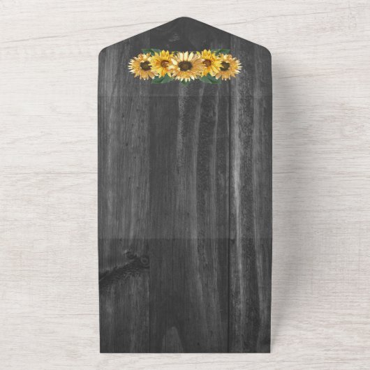 Rustic Weathered Sunflower Wedding All In One Uitnodiging (Buitenkant)