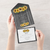 Rustic Weathered Sunflower Wedding All In One Uitnodiging (Afscheurbaar)