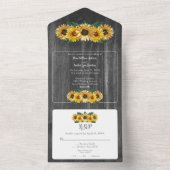 Rustic Weathered Sunflower Wedding All In One Uitnodiging (Binnen)