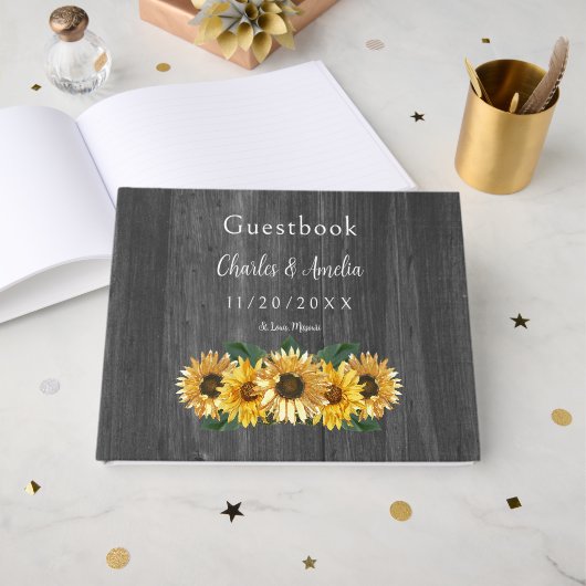 Rustic Weathered Sunflower Wedding Guest Book Gastenboek (Voorkant open)