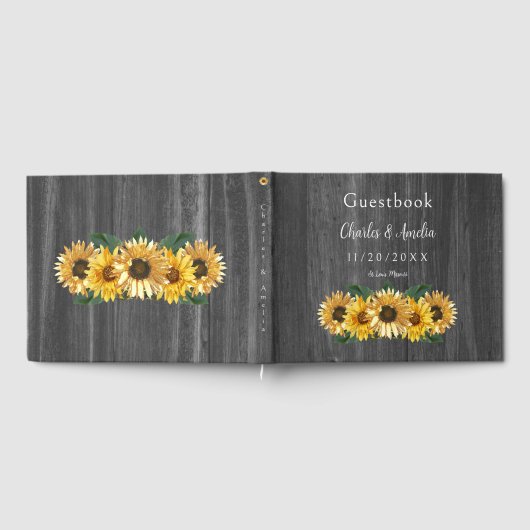Rustic Weathered Sunflower Wedding Guest Book Gastenboek (Volledig)