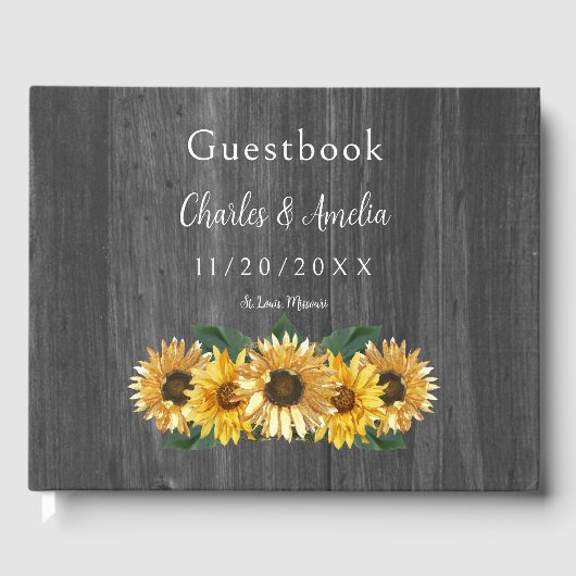 Rustic Weathered Sunflower Wedding Guest Book Gastenboek (Voorkant)