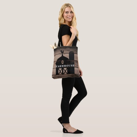 Rustic Weathered Wood Black Barn Country Farmhouse Tote Bag (Op model)