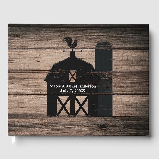 Rustic Weathered Wood Black Barn Country Wedding Gastenboek (Voorkant)