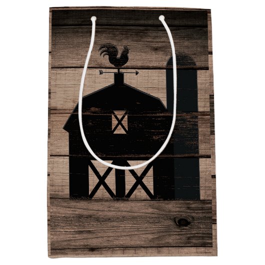 Rustic Weathered Wood Black Barn Country Wedding Medium Cadeauzakje (Voorkant)