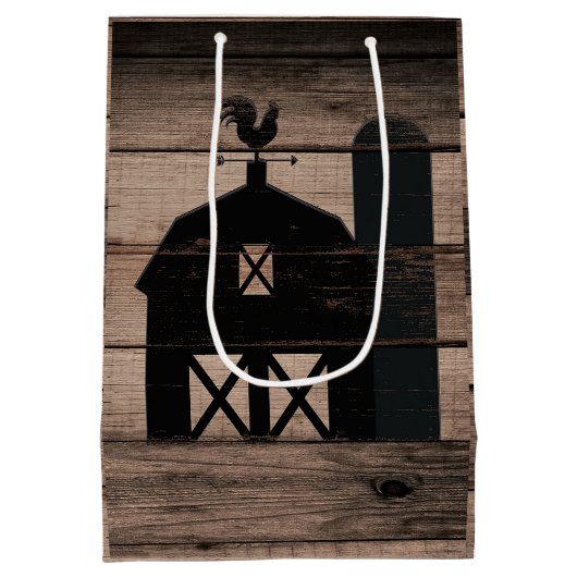Rustic Weathered Wood Black Barn Country Wedding Medium Cadeauzakje (Achterkant)