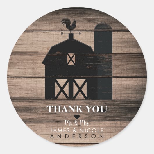 Rustic Weathered Wood Black Barn Country Wedding Ronde Sticker (Voorkant)