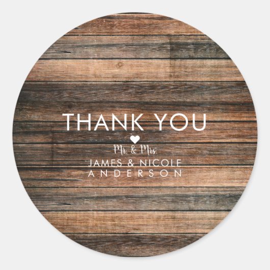Rustic Weathered Wood Brown Barn Country Wedding Ronde Sticker (Voorkant)