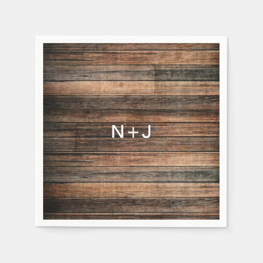 Rustic Weathered Wood Brown Barn Country Wedding Servetten (Voorkant)