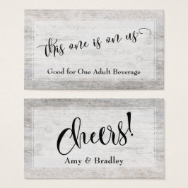 Rustic Weathered Wood Elegant Script Drink Tickets Visitekaartjes