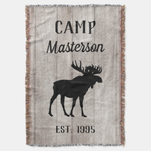 Rustic Weathered Wood Family Camp Black Moose Deken