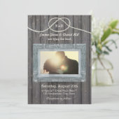 Rustic Weathered Wood Lijst Foto bruiloft Kaart (Staand voorkant)