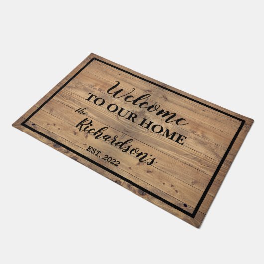 Rustic Weathered Wood "Welkom bij ons thuis" Deurmat (Schuin)