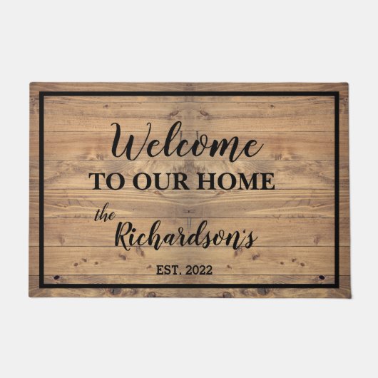 Rustic Weathered Wood "Welkom bij ons thuis" Deurmat (Voorkant)