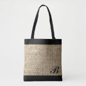 Rustic Weave Texture Pattern Chic Zwart Monogram Tote Bag (Voorkant)