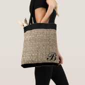 Rustic Weave Texture Pattern Chic Zwart Monogram Tote Bag (Dichtbij)