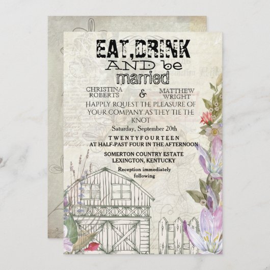 Rustic weddibg-uitnodigingskaart kaart (Voorkant / Achterkant)