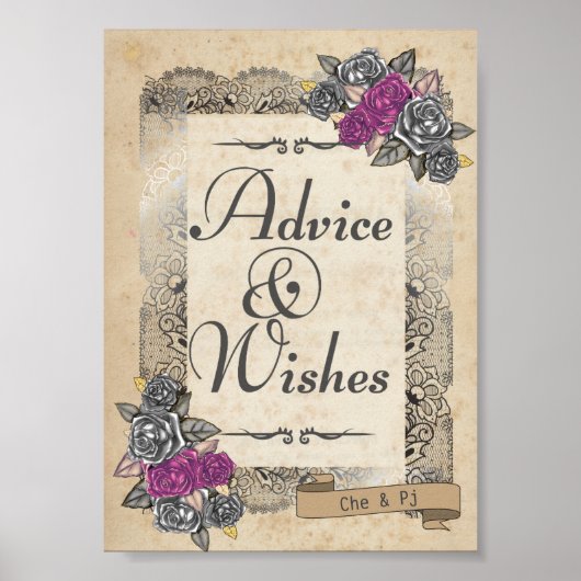 Rustic Wedding Advice and Wishes Sign Poster (Voorkant)