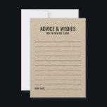 Rustic Wedding Advice en Wishes Kaart<br><div class="desc">Voeg een persoonlijke aanraking toe aan uw bruiloft met een trouwe kraft papieren trouwraad en wenskaart. Deze advieskaart bevat titel en details in zwarte vetgedrukte sans serif font style op kraft paper. Ideaal voor bruiloft,  baby shower,  verjaardagsfeest,  bachelorette en alle speciale gelegenheden.</div>