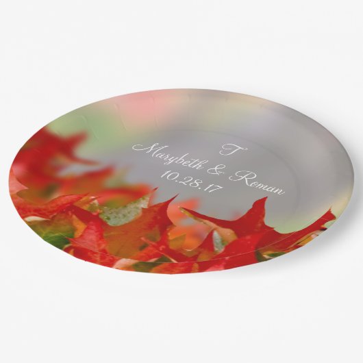 Rustic Wedding Autumn Leaves Name Monogram Herfst Papieren Bordje (Gekanteld)