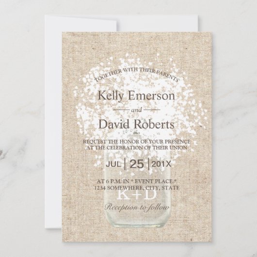 Rustic Wedding Baby's Breath Mason Jar Kaart (Voorkant)